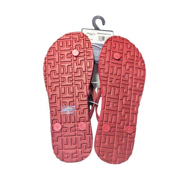 Tommy Hilfiger Red Polka Dot Flip Flops Size 5M NWT Logo Strap Sandals - Picture 3 of 5